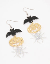 Acrylic Glitter Bat, Pumpkin & Spider Drop Earrings - link has visual effect only