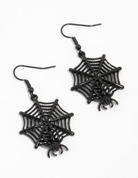 Black Coated Metal Spider Web & Spider Drop Earrings - link has visual effect only