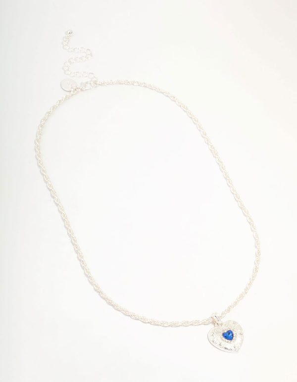 Silver Twisted Rope Diamante Heart Necklace