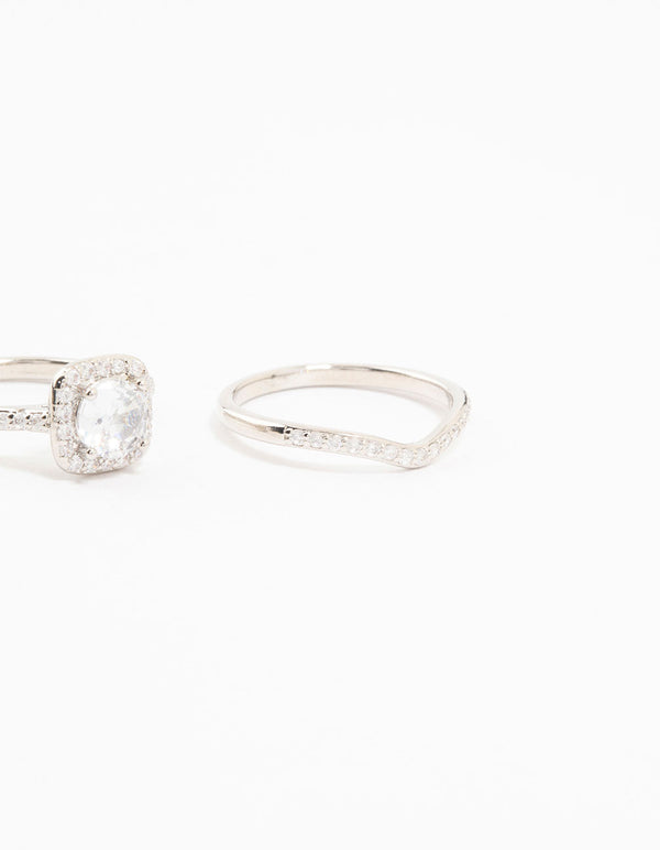 Silver Pointed & Halo Ring Pack