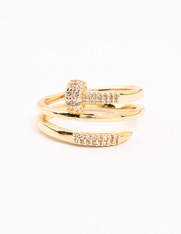 Gold Plated Cubic Zirconia Nail Wrapped Ring