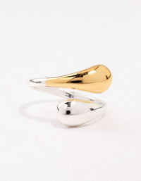 Beautifully crafted mixed puffy double end wrapped ring in gold and silver front view - link has visual effect only