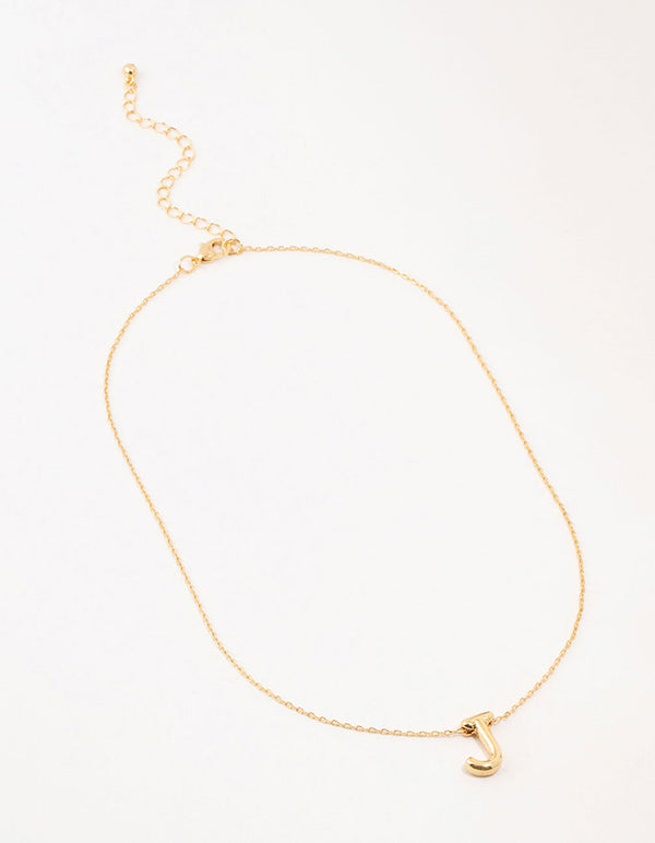 Gold Plated Bubble Letter J Necklace