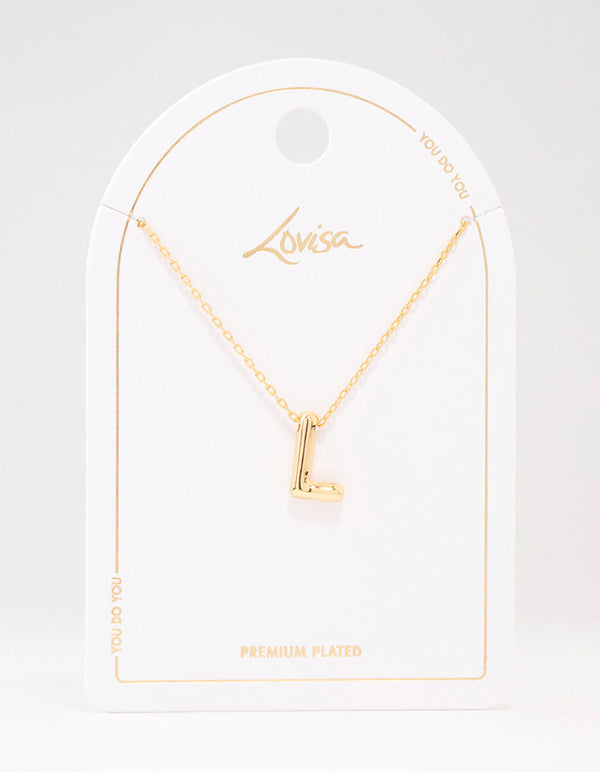 Gold Plated Bubble Letter L Necklace