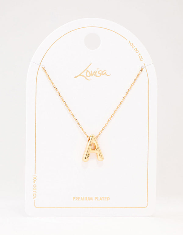 Gold Plated Bubble Letter A Necklace