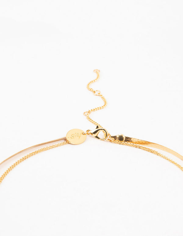 Gold Plated Snake & Diamante Crystal Layered Necklace