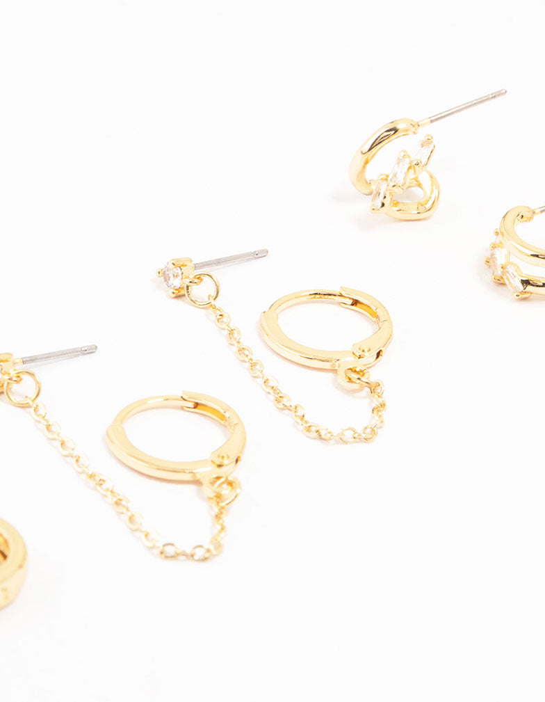 Gold Plated Chunky Hoop & Chain Earrings 4-Pack
