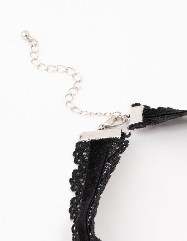 Black Fabric Gothic Cross Beaded Choker