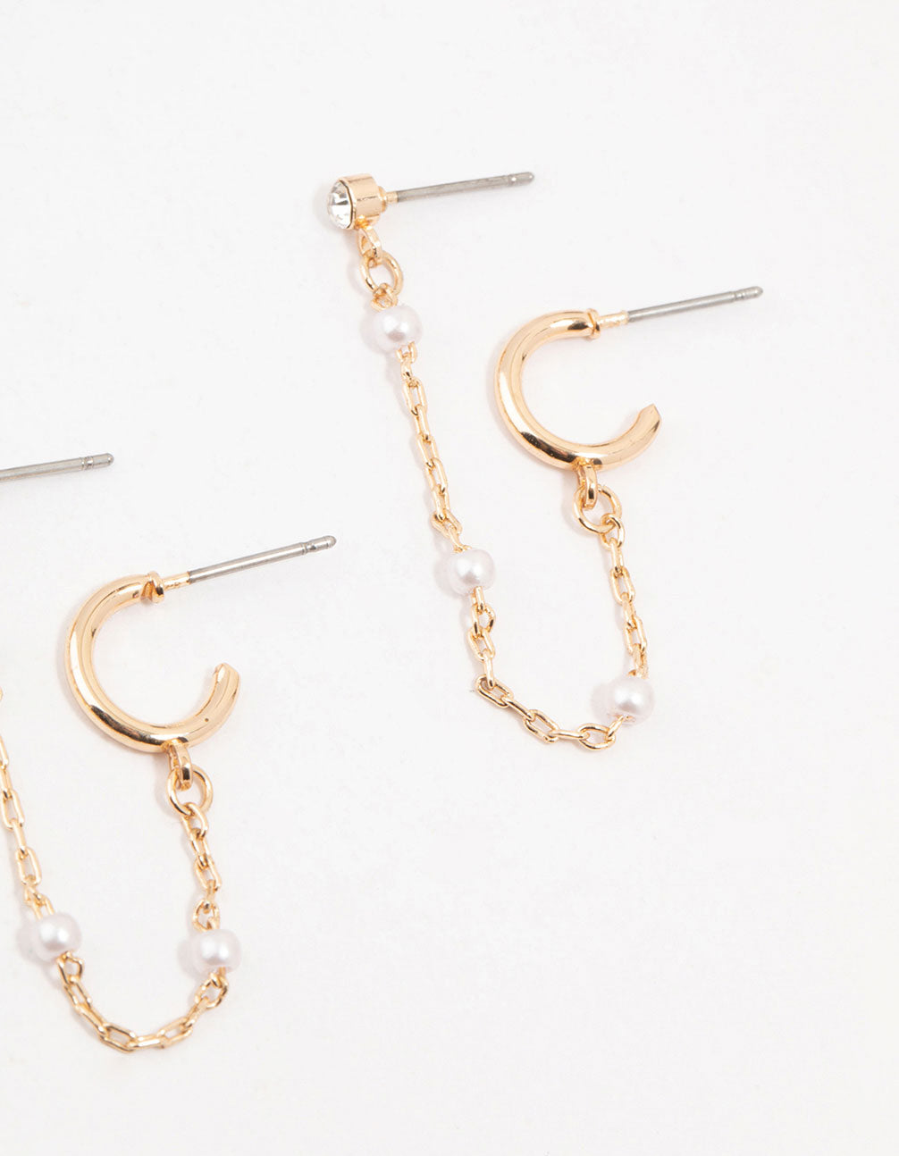 Gold Pearl Chain & Bow Earrings 3-Pack