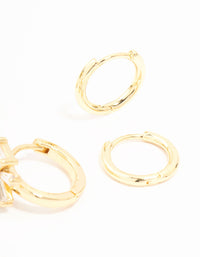 Real Gold Plated Baguette Cut Cubic Zirconia Bow Huggie Earrings 3-Pack - link has visual effect only
