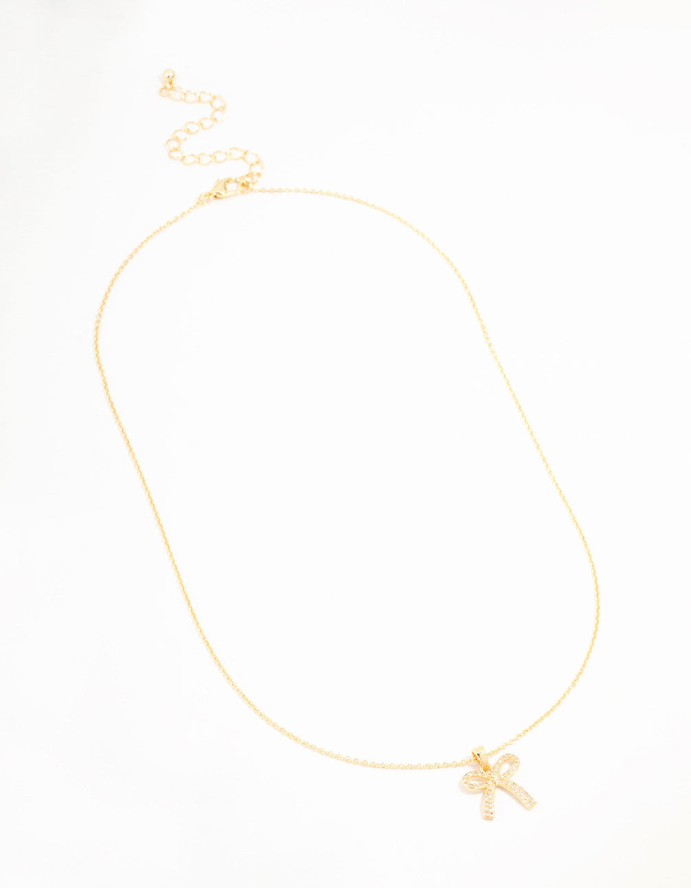 Real Gold Plated Pave Set Cubic Zirconia Bow Necklace