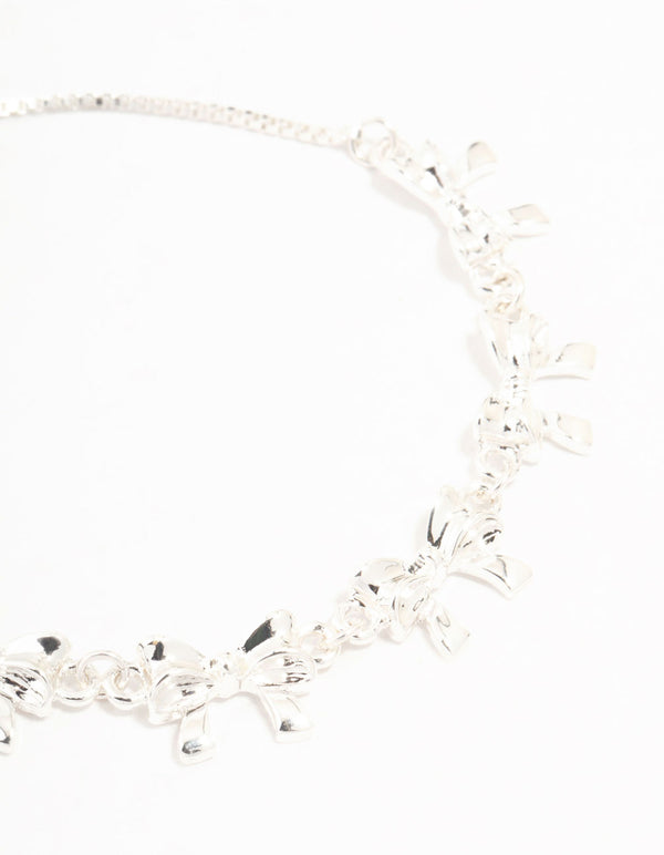 Silver Plated Bow Strip Charm Toggle Bracelet