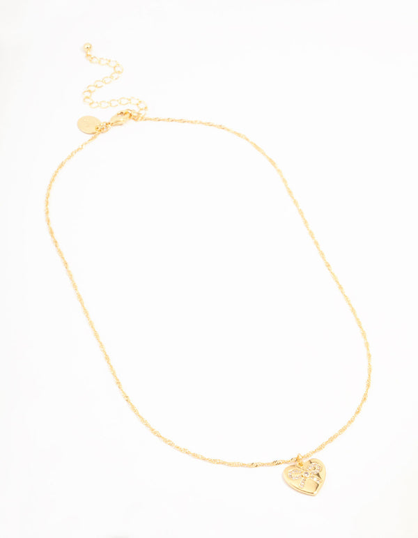 Real Gold Plated Heart Bow Locket Pendant Necklace