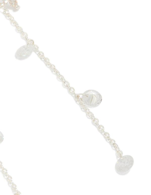 Silver Plated Cubic Zirconia Flower Station Drop Earrings