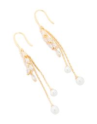 Gold Plated Cubic Zirconia Pearl Leaf Drop Hook Earrings - link has visual effect only