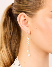 Gold Plated Cubic Zirconia Pearl Leaf Drop Hook Earrings - link has visual effect only