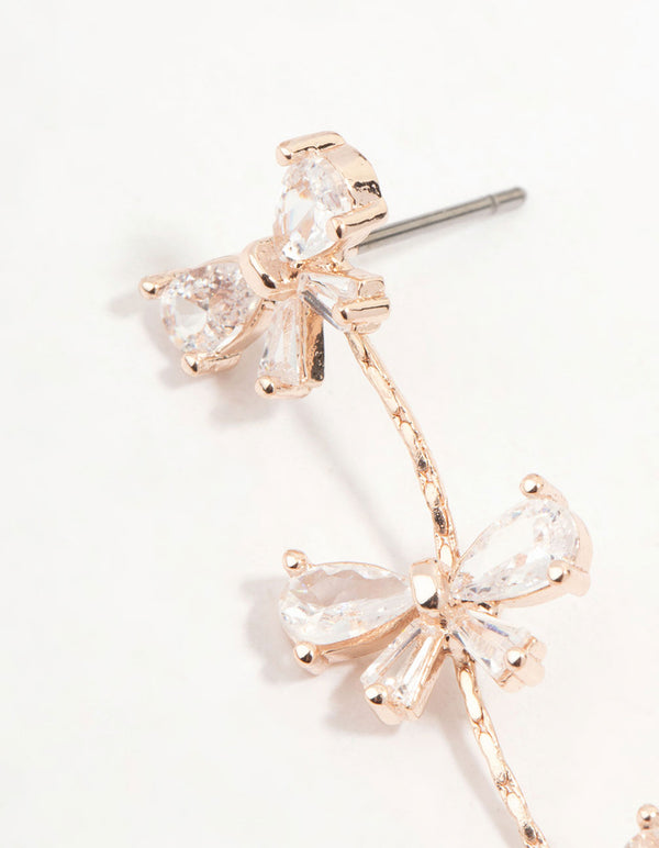 Rose Gold Mini Bow Cubic Zirconia Drop Earrings