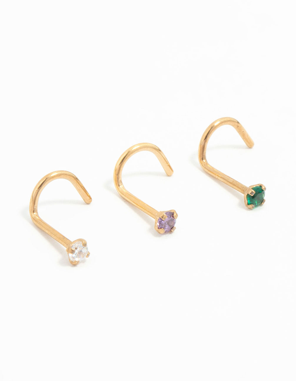 Gold Plated Titanium Classic Gem Nose Studs 3-Pack