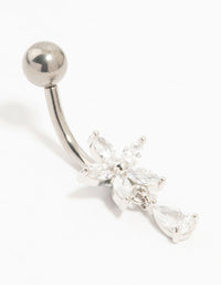 Titanium Cubic Zirconia Flower Threadless  Belly Bar - link has visual effect only