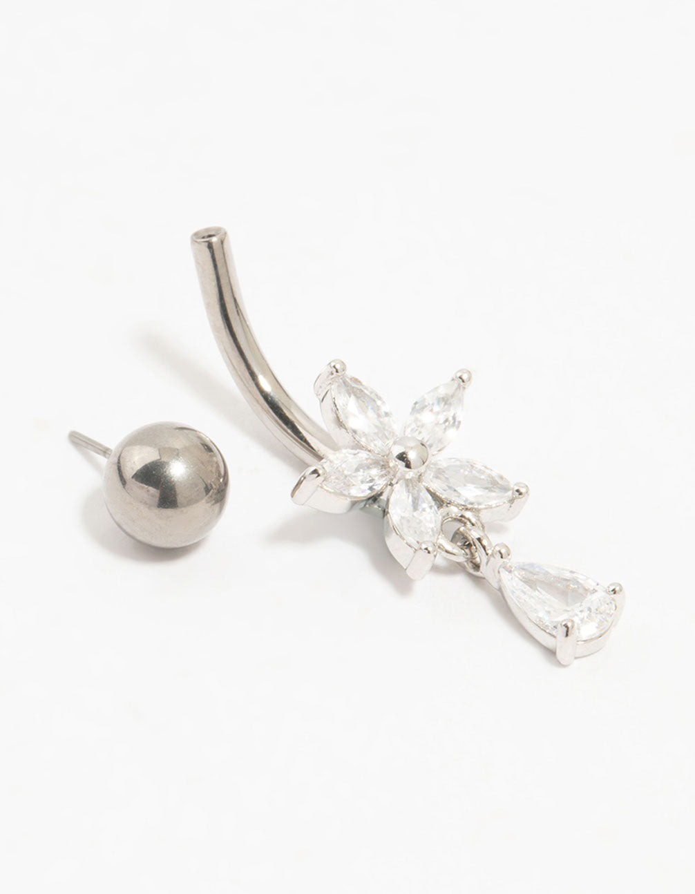 Titanium Cubic Zirconia Flower Threadless  Belly Bar