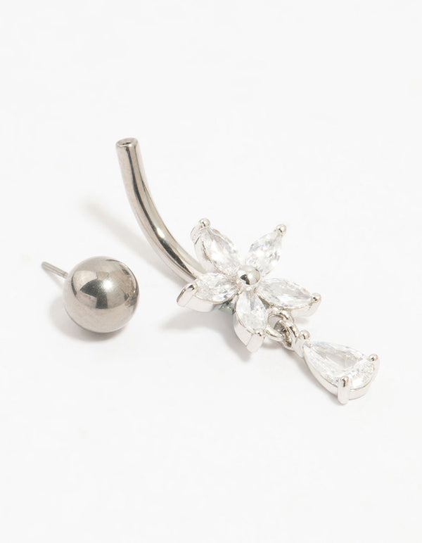Titanium Cubic Zirconia Flower Threadless  Belly Bar