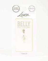 Titanium Cubic Zirconia Flower Threadless  Belly Bar - link has visual effect only