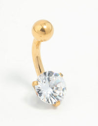 Gold Plated Titanium Round Cubic Zirconia Mini Belly Bar - link has visual effect only