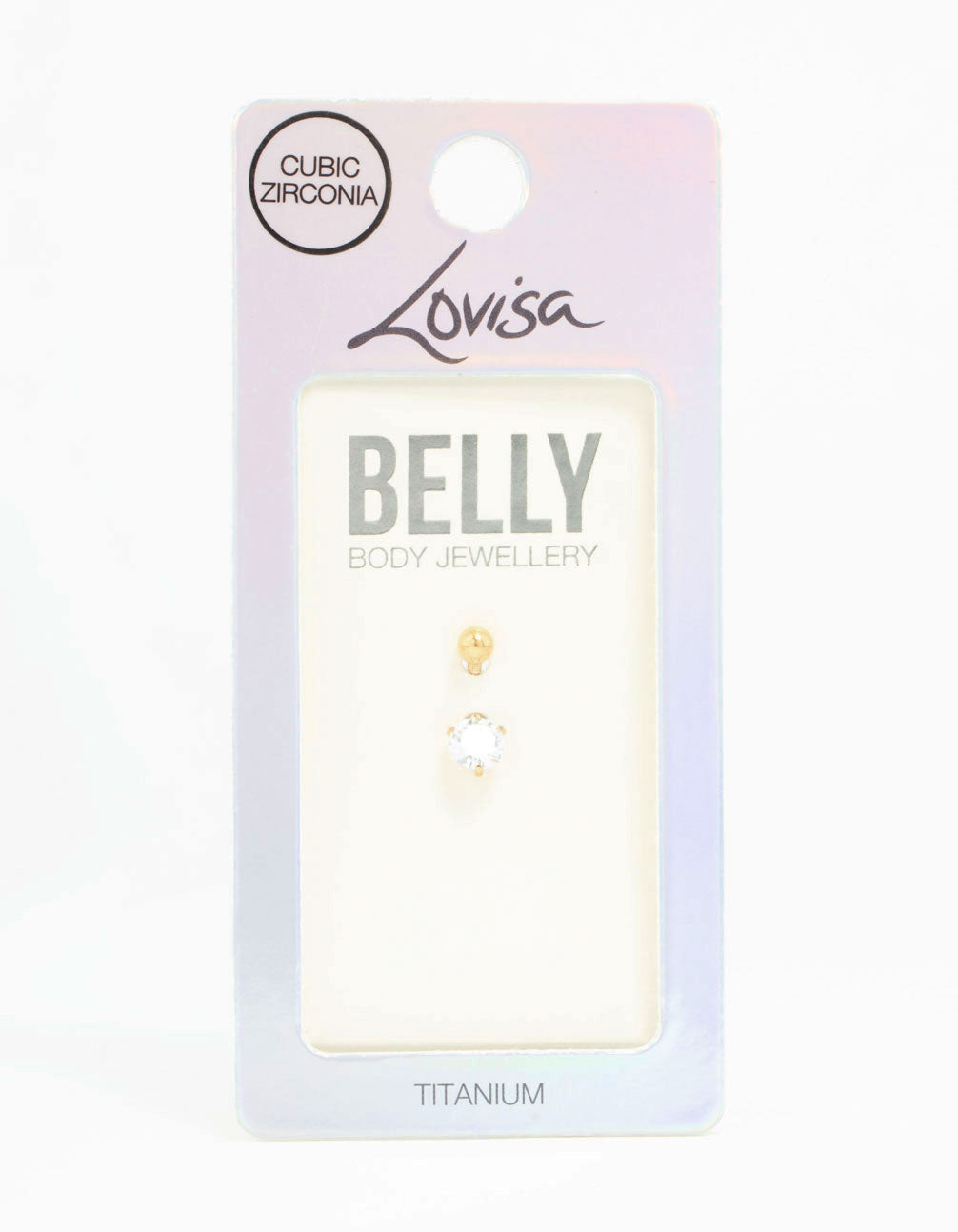 Gold Plated Titanium Round Cubic Zirconia Mini Belly Bar