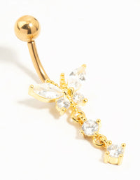 Gold Plated Titanium Cubic Zirconia Butterfly Drop Threadless Belly Bar - link has visual effect only