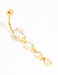 Gold Plated Titanium Cubic Zirconia Heart Quartet Threadless Belly Bar - link has visual effect only