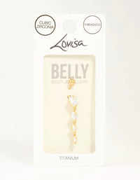 Gold Plated Titanium Cubic Zirconia Heart Quartet Threadless Belly Bar - link has visual effect only