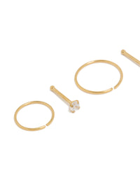 Gold Plated Titanium Cubic Zirconia Nose Studs & Rings 6-Pack - link has visual effect only