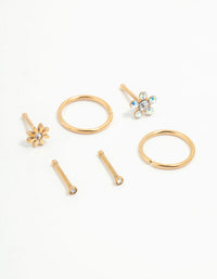 Gold Plated Titanium Flower Nose Studs & Nose Rings 6-Pack - link has visual effect only