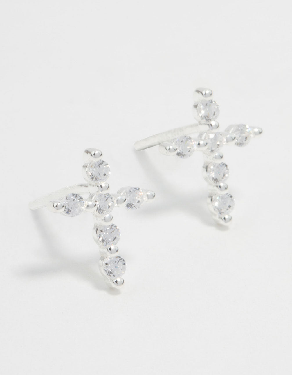 Sterling Silver Marquise Cubic Zirconia Cross Stud Earrings