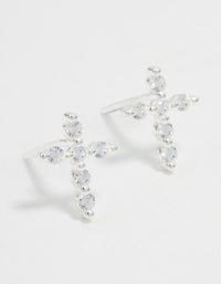 Sterling Silver Marquise Cubic Zirconia Cross Stud Earrings - link has visual effect only