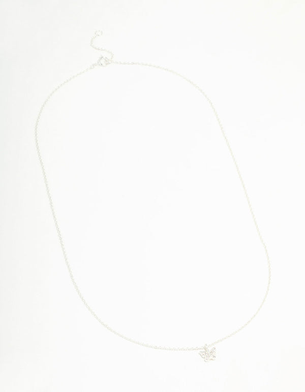 Sterling Silver Cubic Zirconia Mini Butterfly Necklace
