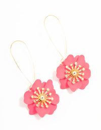 Pink Flower Long Drop Gold Earrings - link has visual effect only