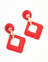 Red Acrylic Diamond Link Drop Earrings - link has visual effect only