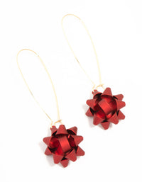 Red Present Bow Gold Hook Earrings - link has visual effect only