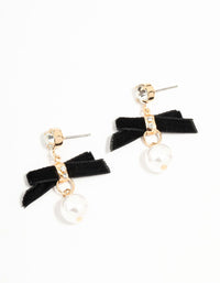 Black Velvet Bow & Mini Pearl Drop Earrings - link has visual effect only