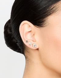 Gold Square Diamante Stud Earrings 3-Pack - link has visual effect only