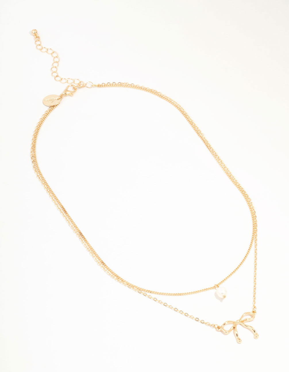 Gold Pearl & Bow Layered Necklace