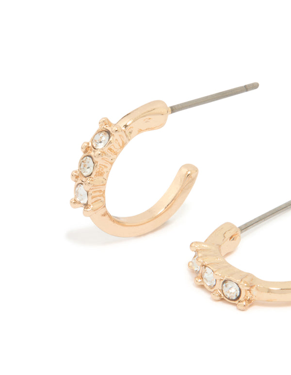 Gold Diamante Huggie Earrings