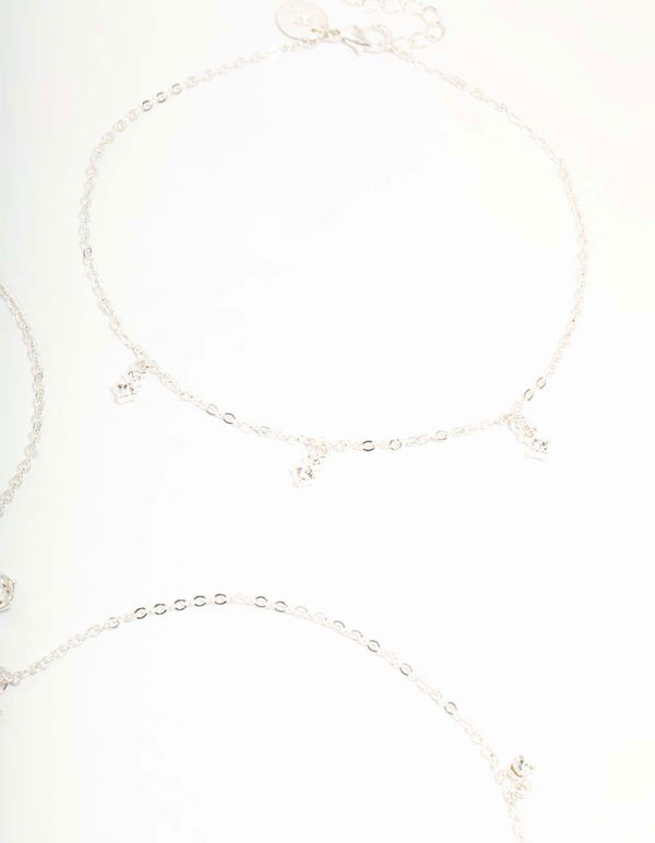 Silver Diamante Droplet Choker Necklaces 3-Pack