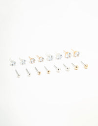 Mixed Metals Classic Stud Earrings 8-Pack - link has visual effect only