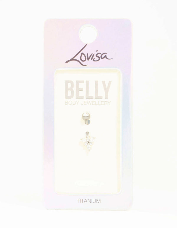 Silver Plated Titanium Cubic Zirconia Belly Bar