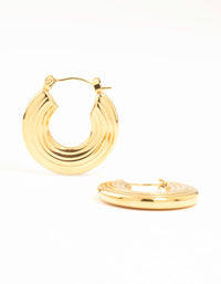 Waterproof Gold Plated Stainless Steel Wide Line Textured Hoop Earrings - link has visual effect only