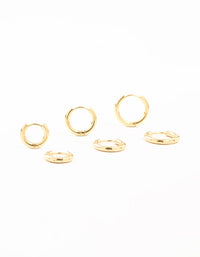 Waterproof Gold Plated Stainless Steel Basic Graduating Hoop Earrings 3-Pack - link has visual effect only