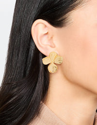 Gold Plated Textured Flower Stud Earrings - link has visual effect only