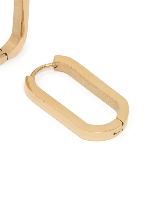 Waterproof Gold Plated Stainless Steel Oblong Hoop Earrings